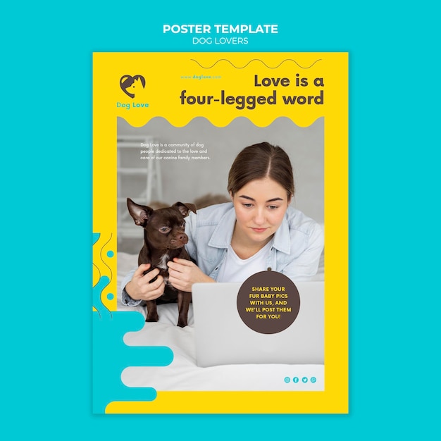 PSD gratuito plantilla de póster vertical para amantes de los perros con dueña femenina