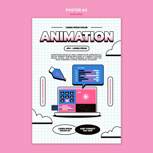 Plantilla de póster vertical para animación por computadora