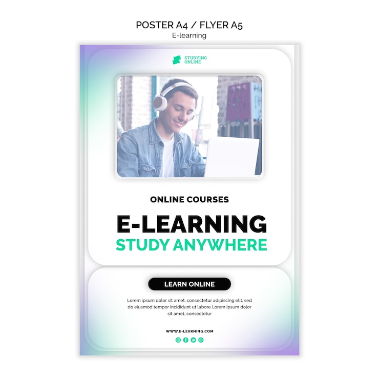 PSD gratuito plantilla de póster vertical de aprendizaje electrónico con diseño degradado