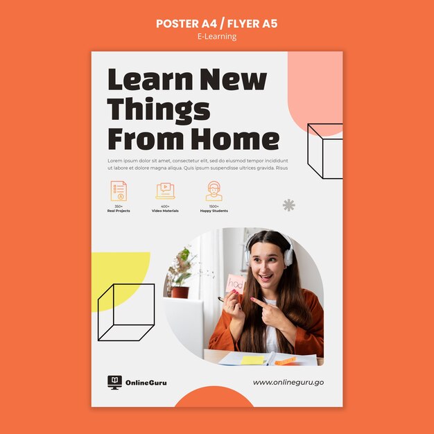 Plantilla de póster vertical de aprendizaje electrónico con formas geométricas