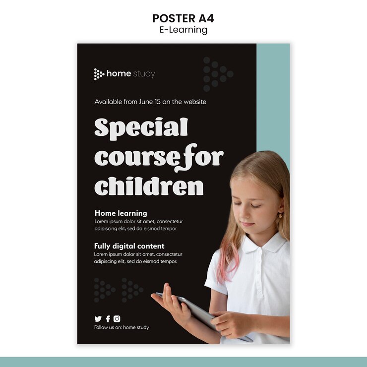 PSD gratuito plantilla de póster vertical de aprendizaje electrónico