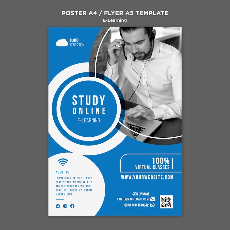 PSD gratuito plantilla de póster vertical de aprendizaje electrónico