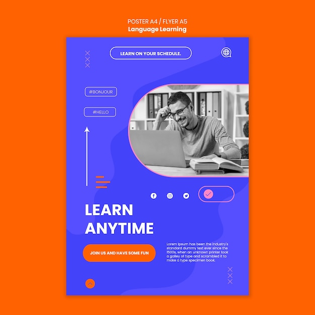 Plantilla de póster vertical de aprendizaje de idiomas