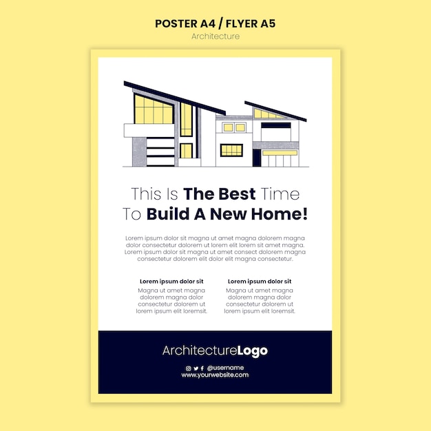 PSD gratuito plantilla de póster vertical de arquitectura y construcción.