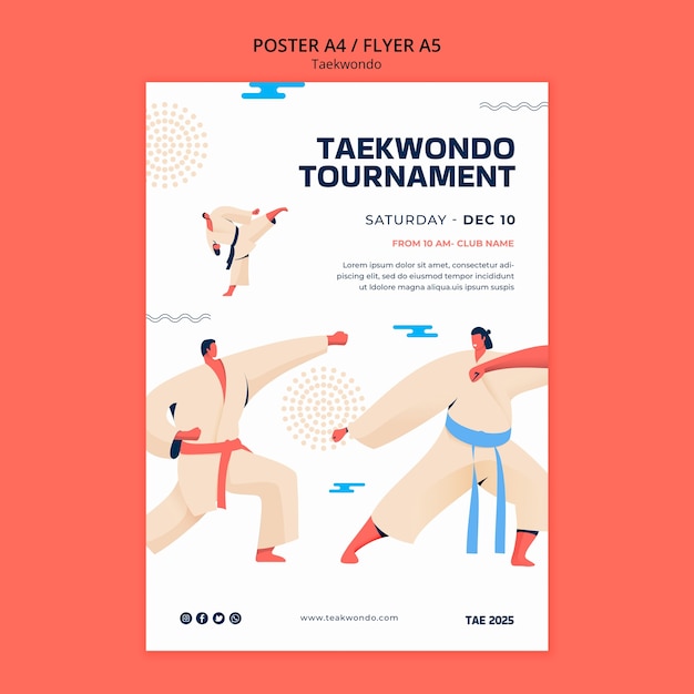 PSD gratuito plantilla de póster vertical de artes marciales de tawkwondo tradicional