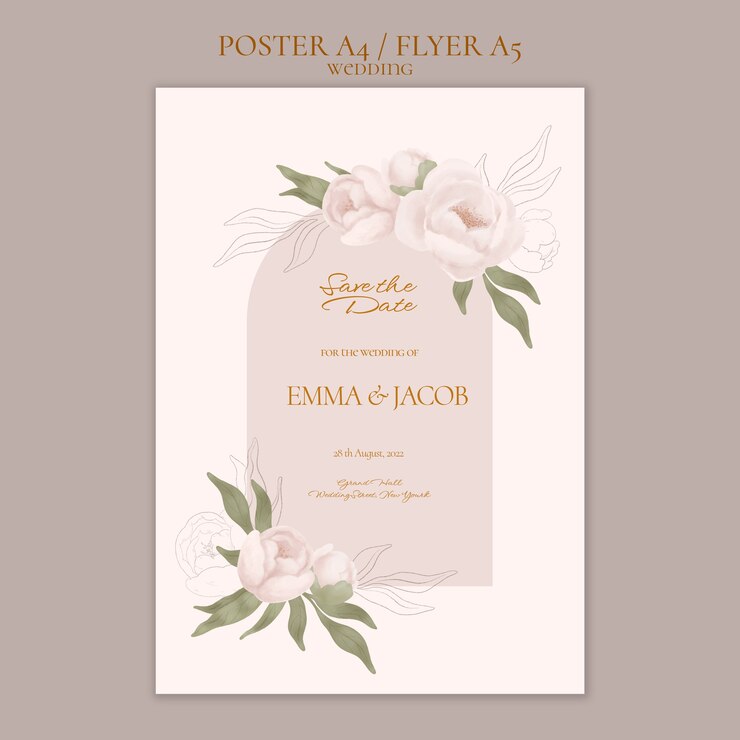 PSD gratuito plantilla de póster vertical de boda floral acuarela