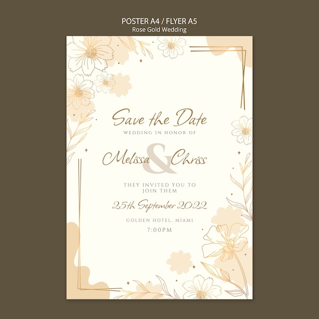 PSD gratuito plantilla de póster vertical de boda floral