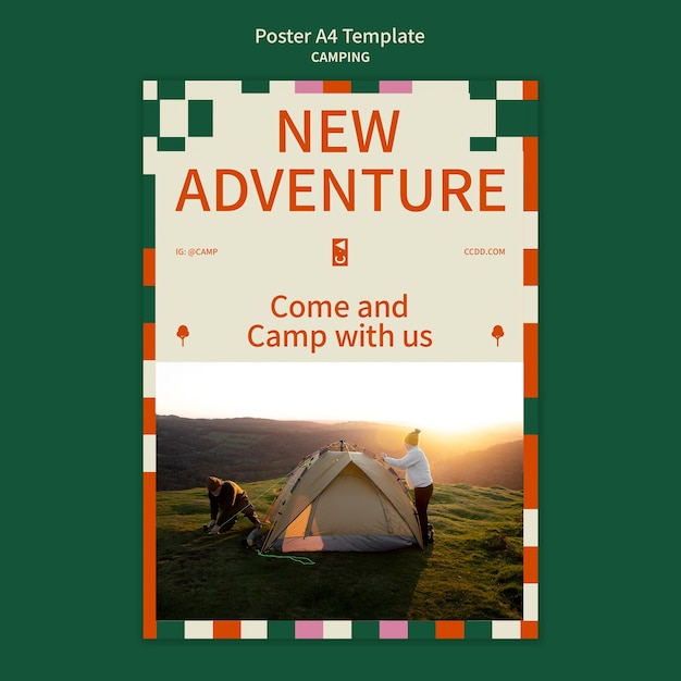 Plantilla de póster vertical de camping con diseño de formas geométricas