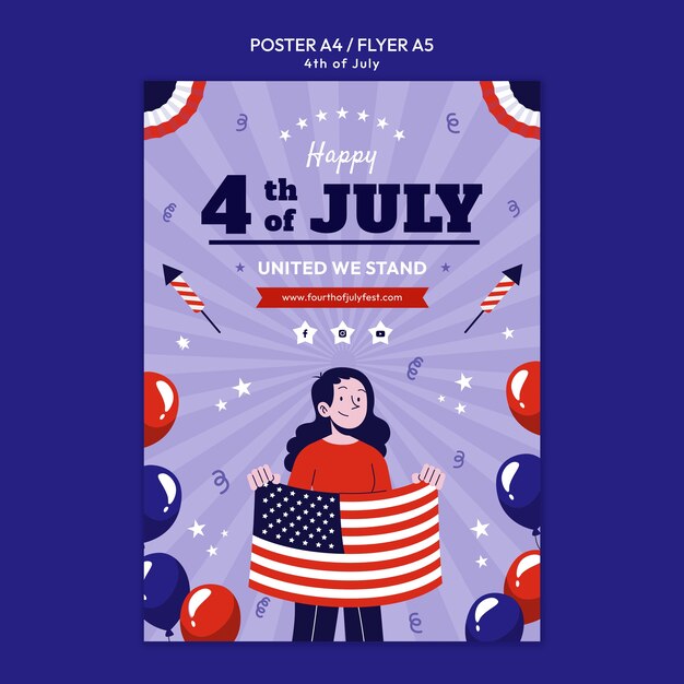 Plantilla de póster vertical de celebración del 4 de julio
