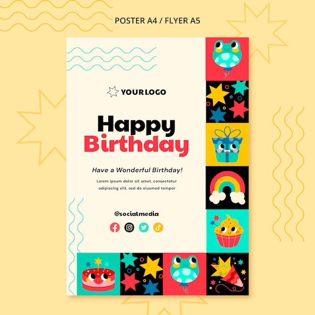 Plantilla de póster vertical de celebración de cumpleaños para niños