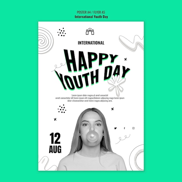 PSD gratuito plantilla de póster vertical para la celebración del día internacional de la juventud