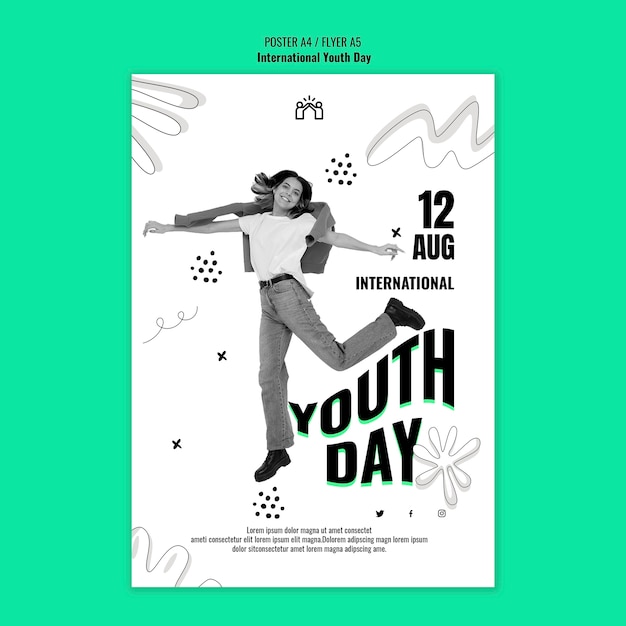 PSD gratuito plantilla de póster vertical para la celebración del día internacional de la juventud