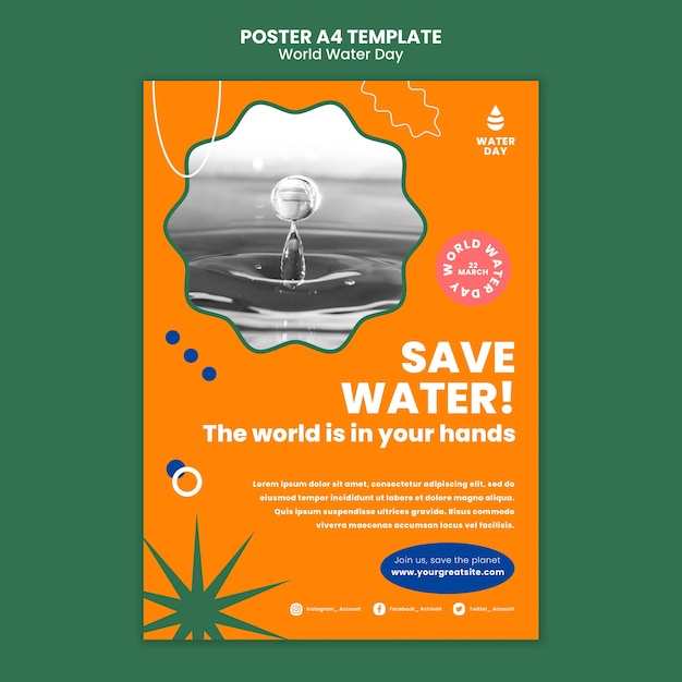 PSD gratuito plantilla de póster vertical para la celebración del día mundial del agua