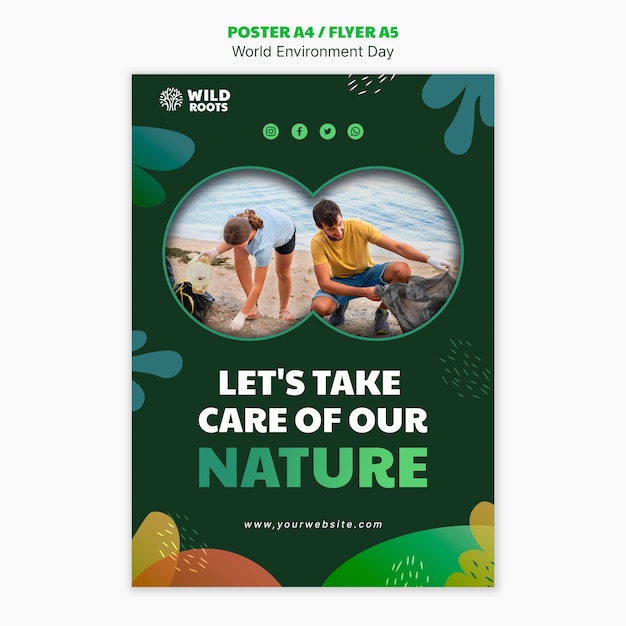 Plantilla de póster vertical para la celebración del día mundial del medio ambiente