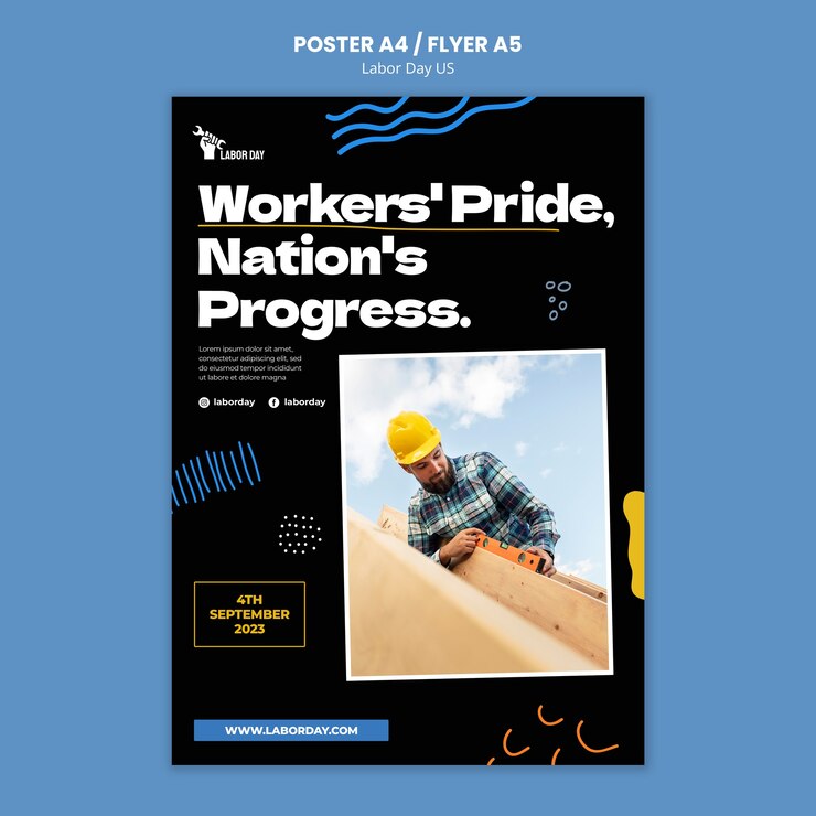 PSD gratuito plantilla de póster vertical para la celebración del día del trabajo de ee. uu.