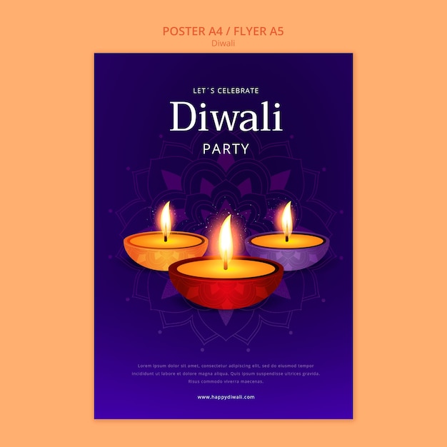 PSD gratuito plantilla de póster vertical de celebración de diwali