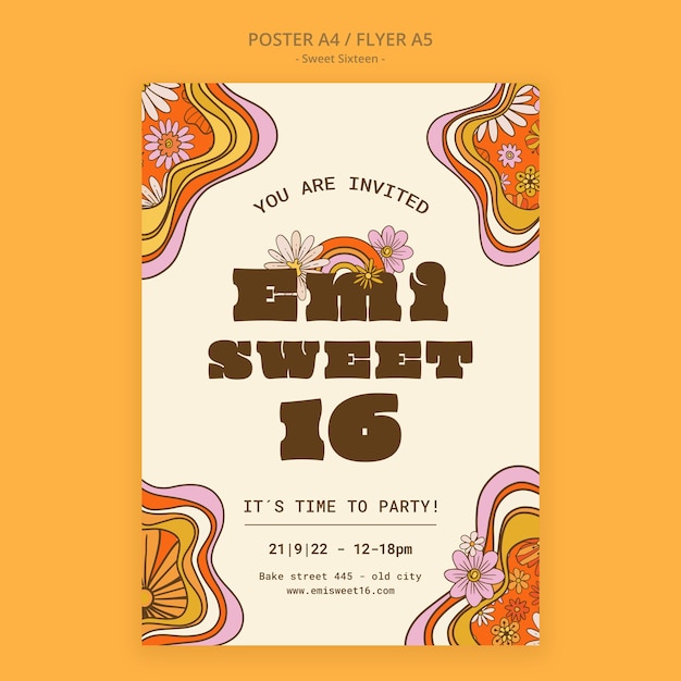 Plantilla de póster vertical de celebración dulce 16