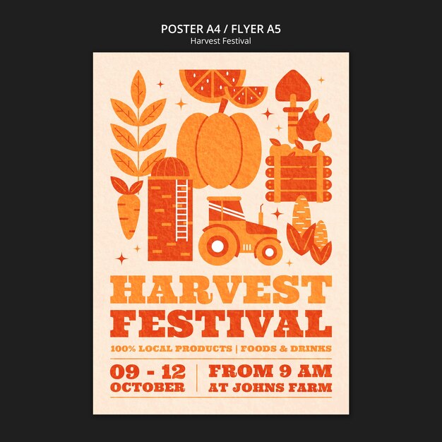 Plantilla de póster vertical de celebración del festival de la cosecha