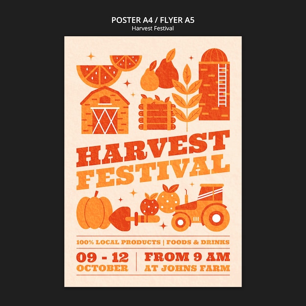 Plantilla de póster vertical de celebración del festival de la cosecha