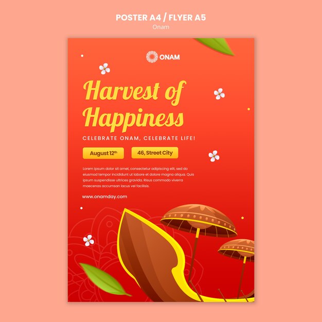Plantilla de póster vertical para la celebración del festival onam
