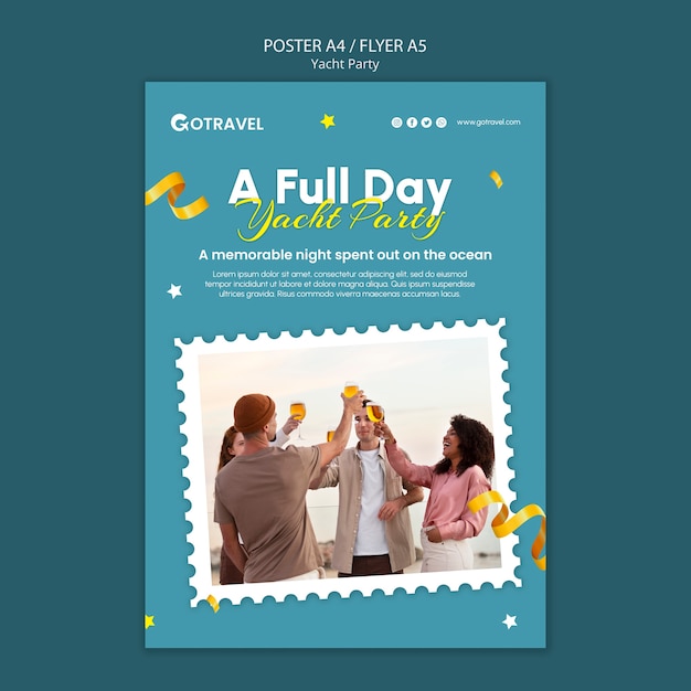 PSD gratuito plantilla de póster vertical para la celebración de una fiesta en un yate de lujo