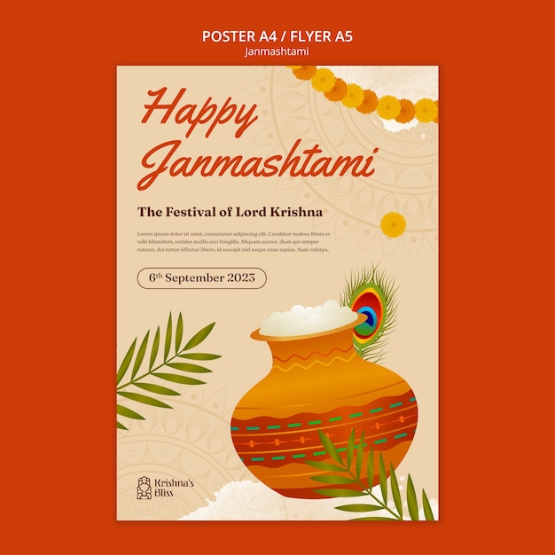 PSD gratuito plantilla de póster vertical para la celebración de janmashtami