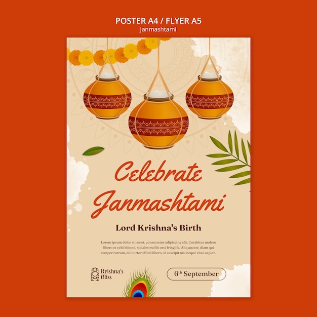 PSD gratuito plantilla de póster vertical para la celebración de janmashtami