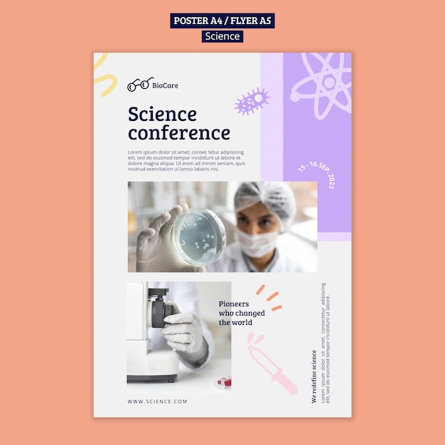 Plantilla de póster vertical de ciencia y tecnología.