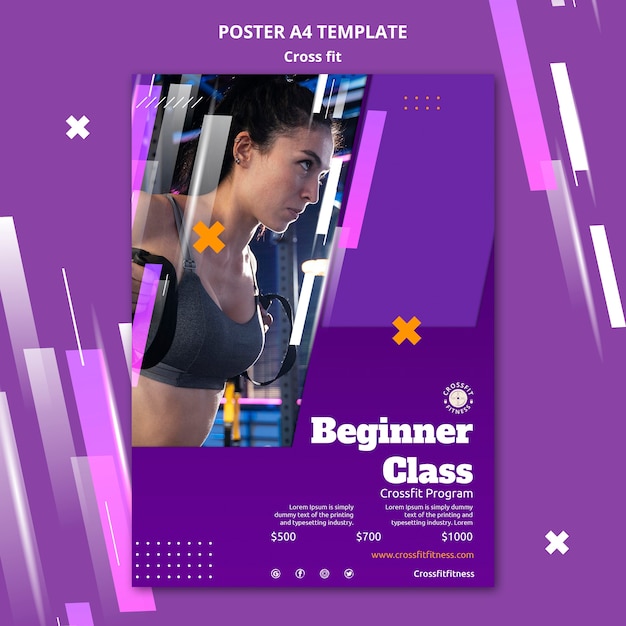 Plantilla de póster vertical de clases de ejercicio físico con formas geométricas