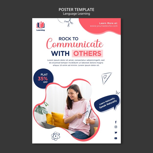 Plantilla de póster vertical de clases de idiomas con diseño abstracto