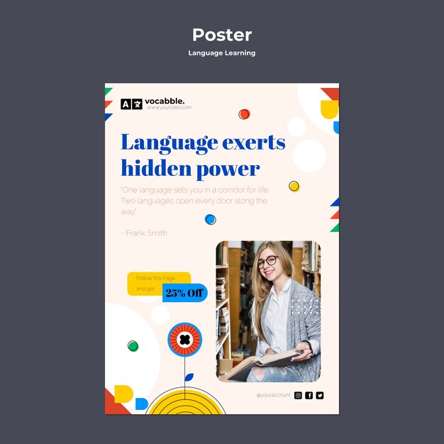 Plantilla de póster vertical de clases de idiomas con flores abstractas