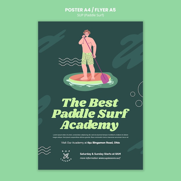 Plantilla de póster vertical de clases de paddle surf
