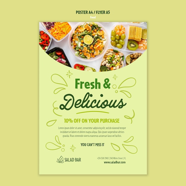 PSD gratuito plantilla de póster vertical de comida saludable
