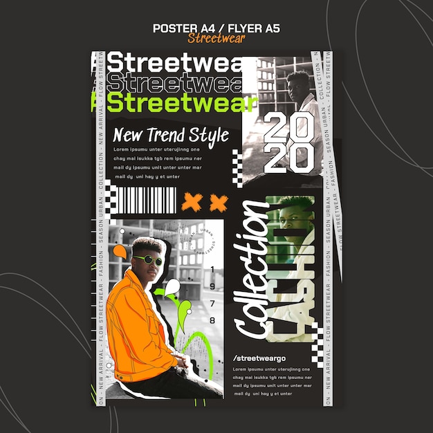 Plantilla de póster vertical para compras de moda streetwear