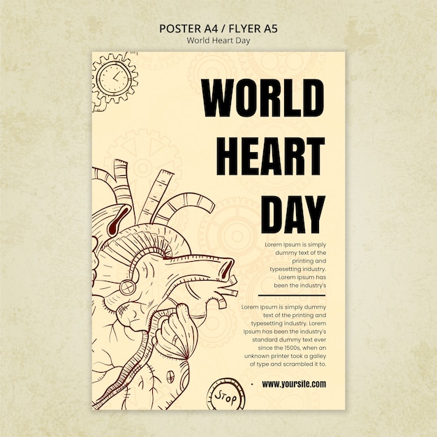 PSD gratuito plantilla de póster vertical para la concientización del día mundial del corazón