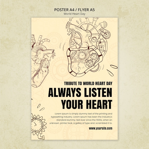 PSD gratuito plantilla de póster vertical para la concientización del día mundial del corazón