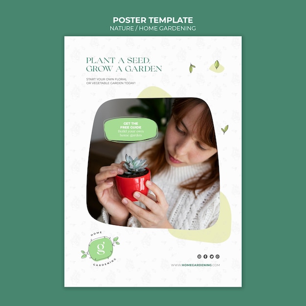 Plantilla de póster vertical de cultivo y cuidado de plantas en macetas de interior