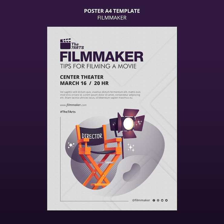 PSD gratuito plantilla de póster vertical para cursos de cineastas con equipo.