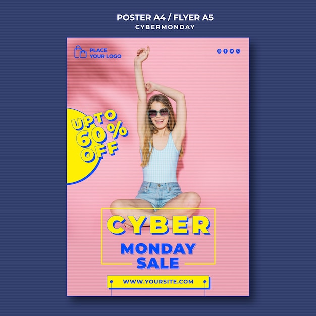 PSD gratuito plantilla de póster vertical para cyber monday shopping