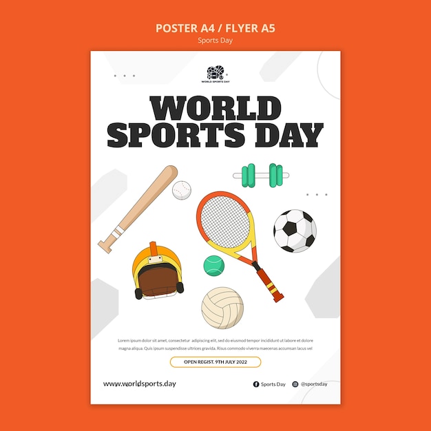 Plantilla de póster vertical deportivo con elementos.