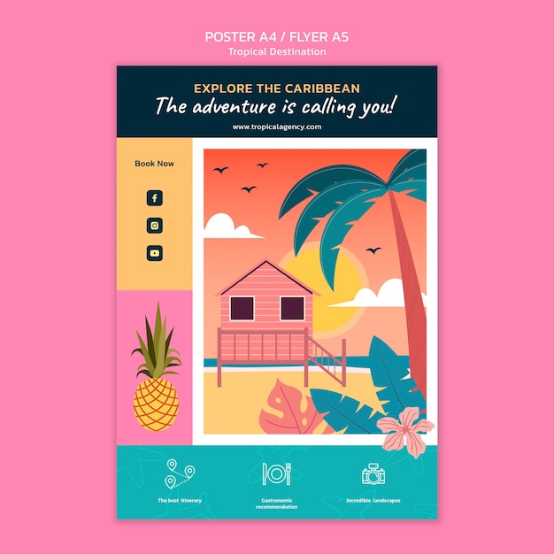 PSD gratuito plantilla de póster vertical de destino de viaje caribeño