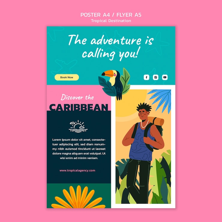 PSD gratuito plantilla de póster vertical de destino de viaje caribeño