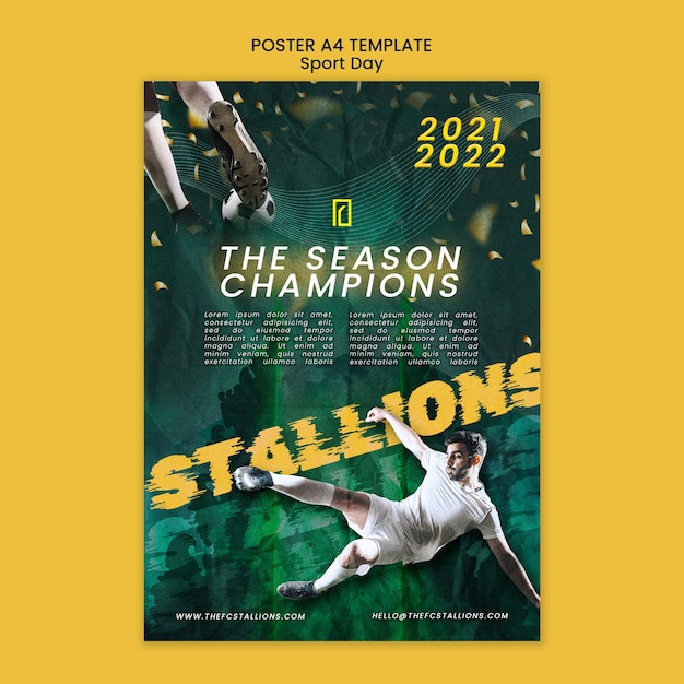 PSD gratuito plantilla de póster vertical del día deportivo con efecto brillante y borroso