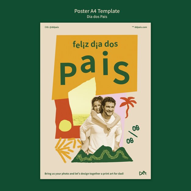 PSD gratuito plantilla de póster vertical dia dos pais con diseño de formas abstractas