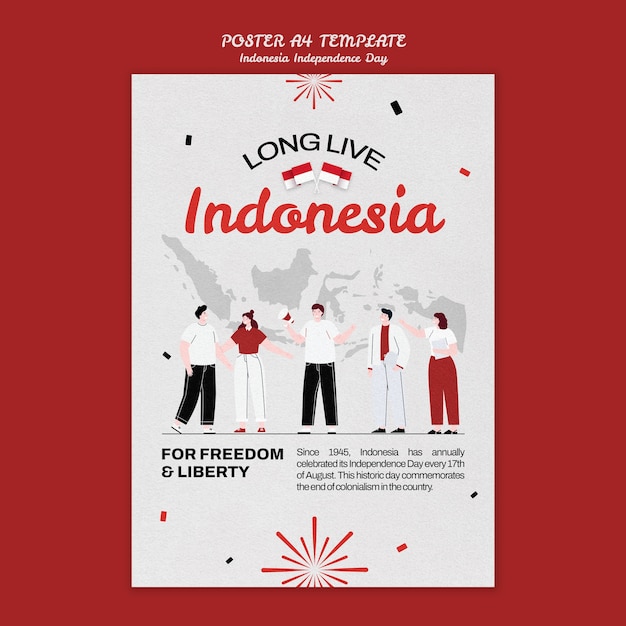 PSD gratuito plantilla de póster vertical del día de la independencia de indonesia