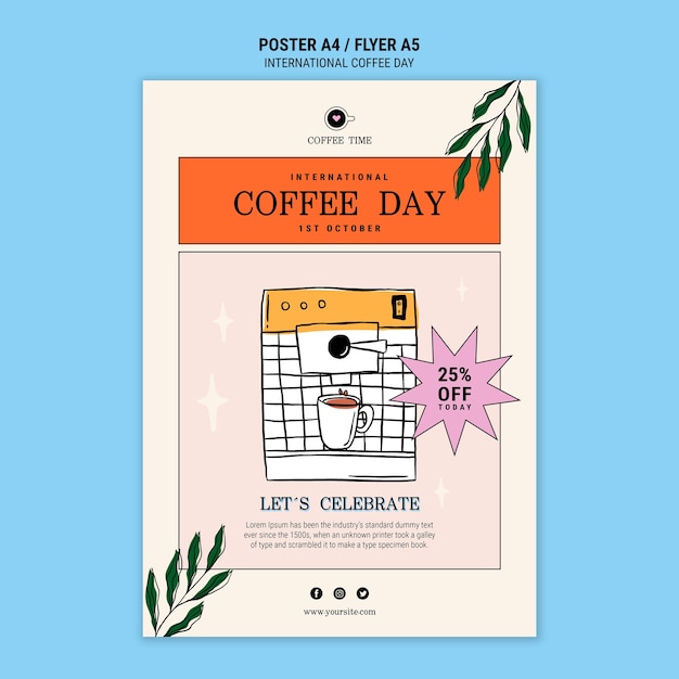 Plantilla de póster vertical del día internacional del café