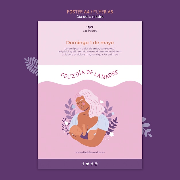 PSD gratuito plantilla de póster vertical del día de la madre en español