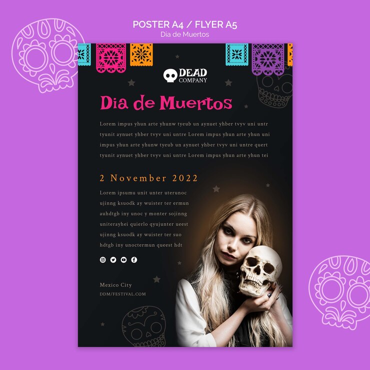 PSD gratuito plantilla de póster vertical de dia de muertos