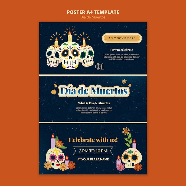 PSD gratuito plantilla de póster vertical de dia de muertos