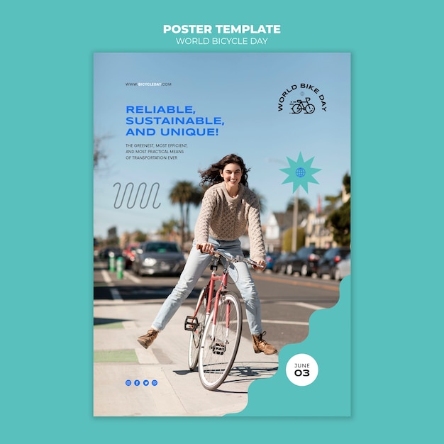 PSD gratuito plantilla de póster vertical del día mundial de la bicicleta